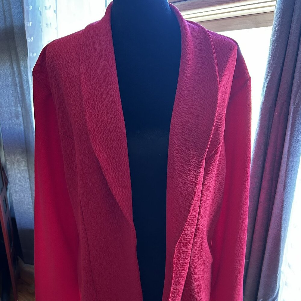 Red Textured Shawl Collar Blazer L | Business Casual Minimalist Coastal